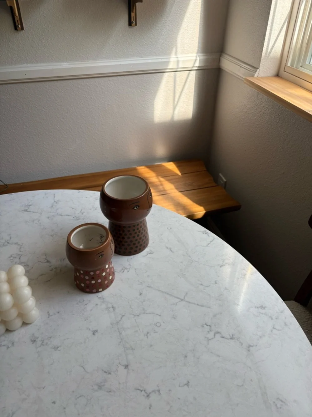 Hand-Painted Face Planters — Brown with Polka Dot Stands